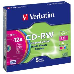 Verbatim 5 CD-RW Colour COLORATI 12X 700MB 80 Minuti Riscrivibili AZO - 43167