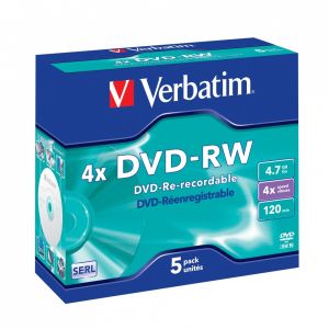 Verbatim 5 DVD-RW 4X Matt Silver 4,7GB Riscrivibili AZO, Jewel Box - 43285