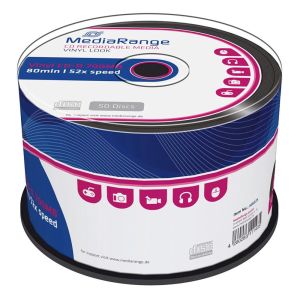MediaRange 50 CD-R Vinyl Discs Black dye (burning side) 700Mb 80 Min 52X Cake Box - MR225