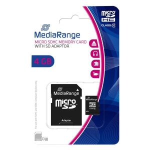 MediaRange Micro SD Memorycard 4GB Classe 10 con adattatore SD in blister MR956