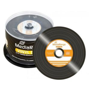 MediaRange 50 CD-R Vinyl Discs Black dye (burning side) 700Mb 80 Min 52X Cake Box - MR225
