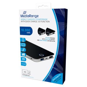 MediaRange Caricatore mobile | Powerbank 10.000 mAh con doppia uscita USB e funzione Quick Charge - MR749
