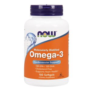 NOW FOODS Omega-3 Molecularly Distilled, Fish Oil 1000mg 180/120 md - 100 softg.