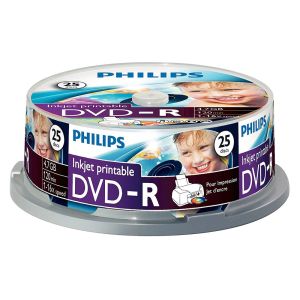 Philips 25 DVD-R Inkjet Printable 4,7GB 16X 120 Min, in cake - DM4I6B25F-00