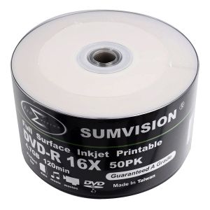 DVD-R Inkjet Fullsurface Printable Sumvision 4,7GB 120 Minuti Shrink 16X Vergini Vuoti dvd -R Originali Box Print Stampabili