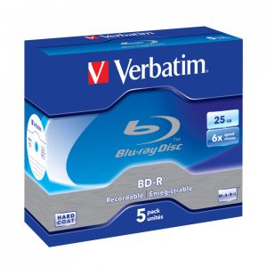 Verbatim 5 BD-R SL Blu Ray 25Gb 6X Hard Coat in jewel case - 43715